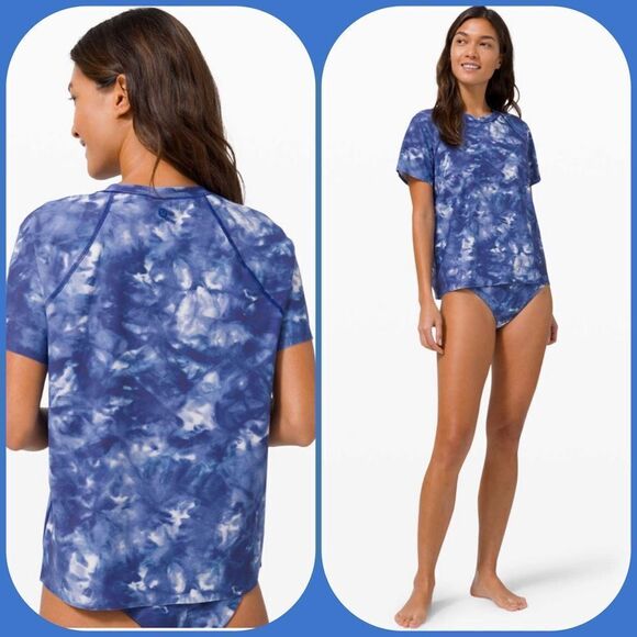 Lululemon Sun Shelter Short Sleeve Rash Guard Speckle Dye Blue Multi size XS NWT - Picture 1 of 8